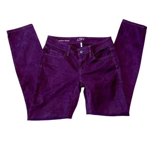 LOFT Denim - Ann Taylor Loft Modern Skinny floral embroidery print burgundy jeans 26/2